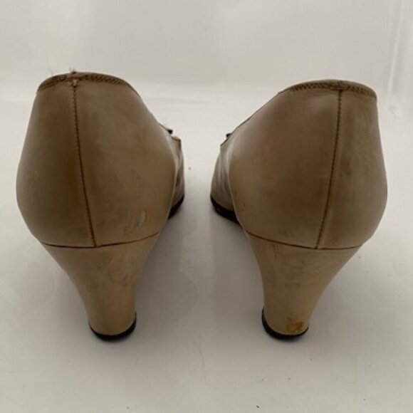VINTAGE Ferragamo Tan Brown Leather Buckle Pumps Heels Shoes 7 - Picture 6 of 15